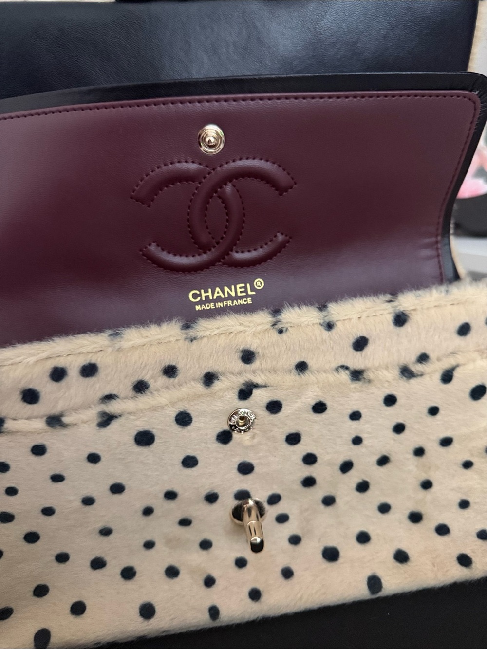 CHANEL Beige and Black Polka Dot Flap Shoulder Bag - Picture 3 of 5